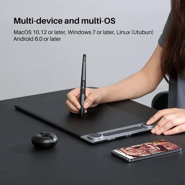 Alt view image 5 of 7 - HUION Inspiroy Dial 2 Bluetooth Wireless Graphics Drawing Tablet with Dual Dials Battery-Free Stylus PW517 for Digital Art and Graphics Design, Compatible with Mac, Windows, Linux, Android