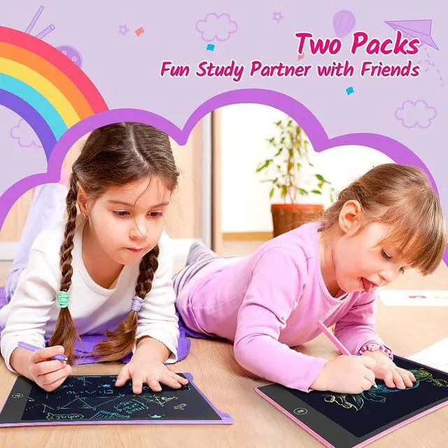 Alt view image 6 of 7 - TECJOE 2 Pack 10 Inch LCD Writing Tablet for Kids, Colorful Doodle Board, Electronic Drawing Tablet Drawing Pads for 3-6-Year-Old Kids Gifts (Pink and Purple)