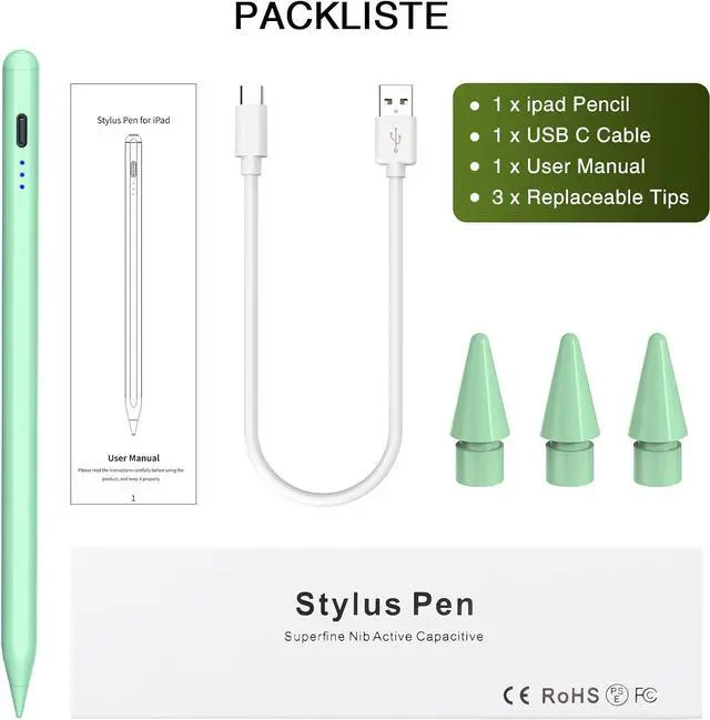Alt view image 7 of 7 - Pen for ipad 2018-2023, HATOKU Quick Charging Pencil 2nd Generation with Tilt & Palm Rejection, Pen for ipad Compatible with ipad Air 3/4/5, ipad Mini 5/6, ipad 6-10 Gen, ipad Pro 11/12.9" (Green)