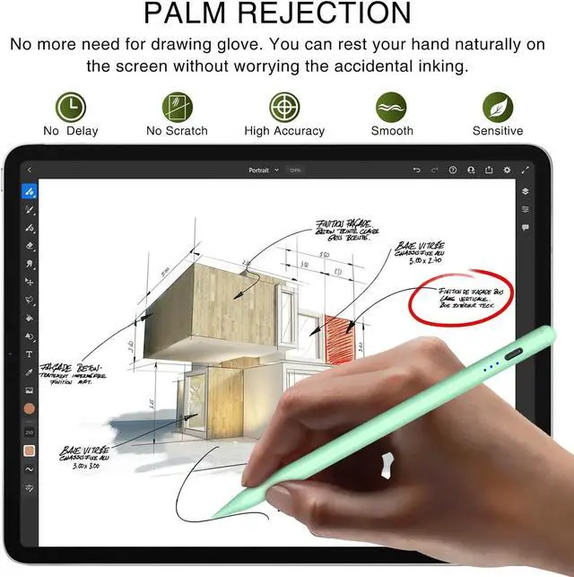 Alt view image 5 of 7 - Pen for ipad 2018-2023, HATOKU Quick Charging Pencil 2nd Generation with Tilt & Palm Rejection, Pen for ipad Compatible with ipad Air 3/4/5, ipad Mini 5/6, ipad 6-10 Gen, ipad Pro 11/12.9" (Green)