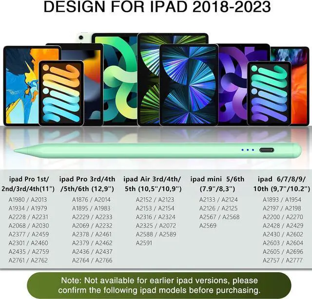 Alt view image 2 of 7 - Pen for ipad 2018-2023, HATOKU Quick Charging Pencil 2nd Generation with Tilt & Palm Rejection, Pen for ipad Compatible with ipad Air 3/4/5, ipad Mini 5/6, ipad 6-10 Gen, ipad Pro 11/12.9" (Green)
