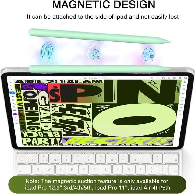 Alt view image 4 of 7 - Pen for ipad 2018-2023, HATOKU Quick Charging Pencil 2nd Generation with Tilt & Palm Rejection, Pen for ipad Compatible with ipad Air 3/4/5, ipad Mini 5/6, ipad 6-10 Gen, ipad Pro 11/12.9" (Green)