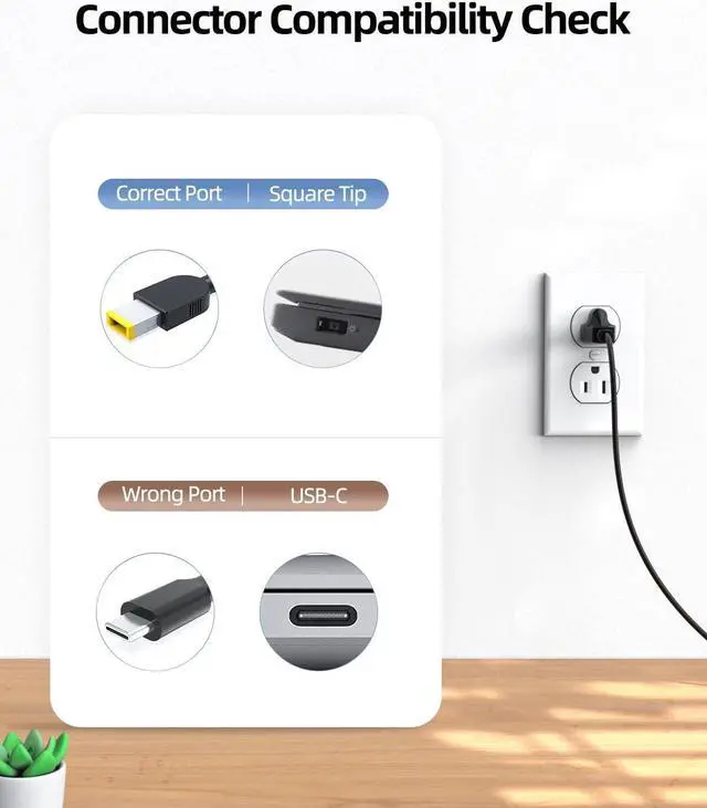 Alt view image 2 of 7 - Slim-Tip Charger Replacement for Lenovo Yoga Ideapad 730 720 730-15IKB 730-15IWL 720-15IKB 720S-15IKB 330S-15IKB 330-17ICH 330-15ICH Laptop, Charge Indicator LED, 90W 65W