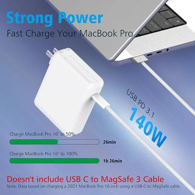 Alt view image 2 of 7 - 140W USB C Charger Power Adapter for MacBook Pro 16 inch 2023 2021, MacBook Pro 14 15 13, MacBook Air, PD 3.1 28V Great for M1 / M2 Laptop, Original Quality, Reduce Battery Aging, Temperature Control