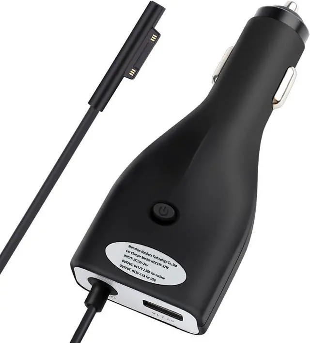 Main image of Surface Car Charger, 42W 12V 2.58A Power Supply for Microsoft Surface Pro 3/Pro 4/Pro 5/Pro 6, Surface Book, Surface Go, Surface Laptop with 5V 2.1A USB Charging Port (5Ft Cord)