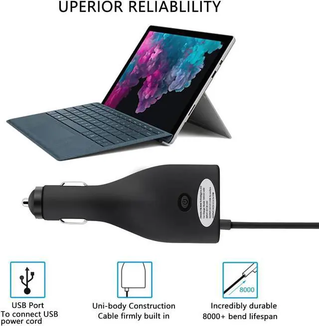 Alt view image 4 of 7 - Surface Car Charger, 42W 12V 2.58A Power Supply for Microsoft Surface Pro 3/Pro 4/Pro 5/Pro 6, Surface Book, Surface Go, Surface Laptop with 5V 2.1A USB Charging Port (5Ft Cord)