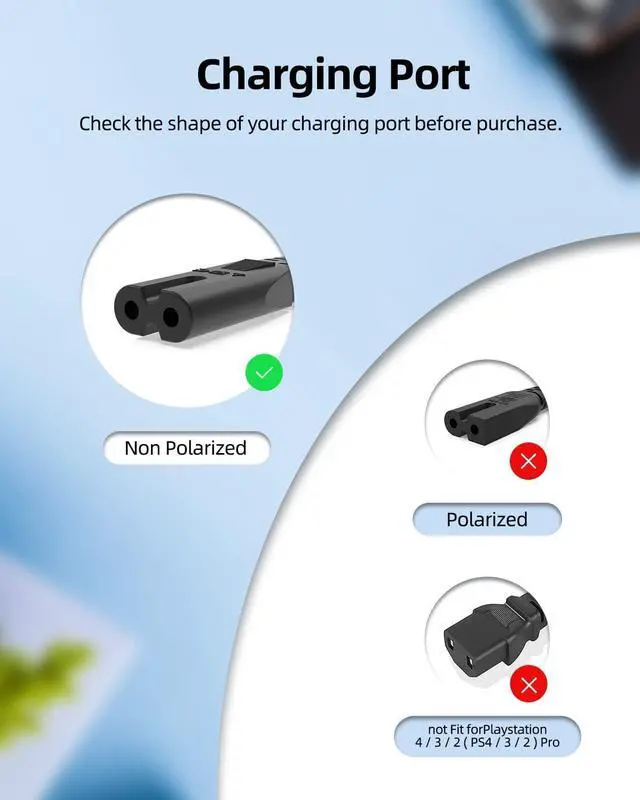 Alt view image 2 of 7 - AC Charger Cable Fit for Universal 2 Prong Power Cord (See The Detail Page for More Information)