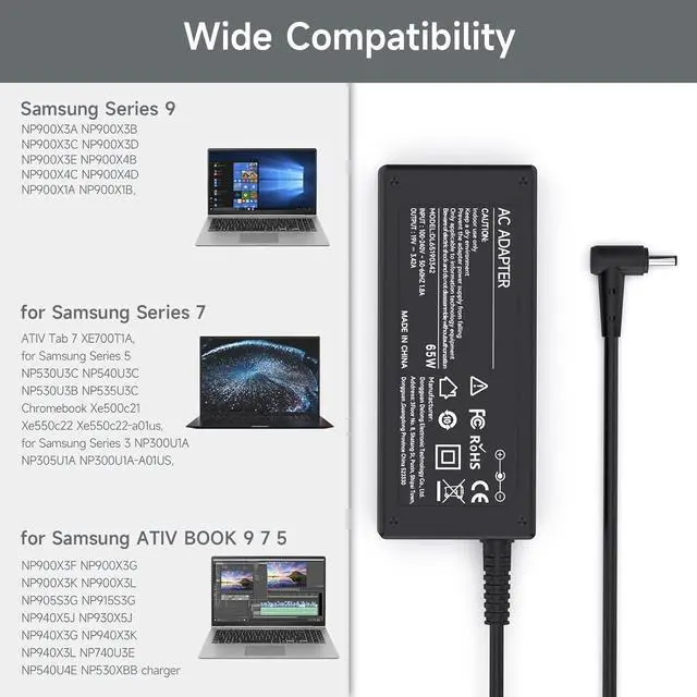 Alt view image 7 of 7 - 19V Charger for Samsung Galaxy View SM-T670 SM-T677A 18.4 Tablet & Galaxy Book Flex 2 Alpha NP730 Tabel Charger