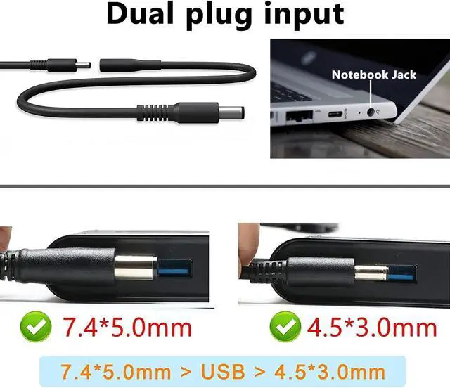 Alt view image 2 of 7 - XPS 13 Charger, 45W 19.5V 2.31A Charger for Dell XPS 13 / XPS 12/12 MLK/Inspiron 15 14 (7437) Laptops,HP X360 Elitebook..KSW KINGDO Replacement Power Supply Adapter with 2.9ft Power Cord & travel Case