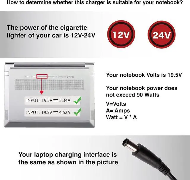 Alt view image 6 of 7 - Power Supply Car Adapter Charger for DELL Latitude XPS Precision Vostro Adamo Studio Inspiron 19.5V 3.34A 4.62A 65W 90W with 18W USB QC3.0