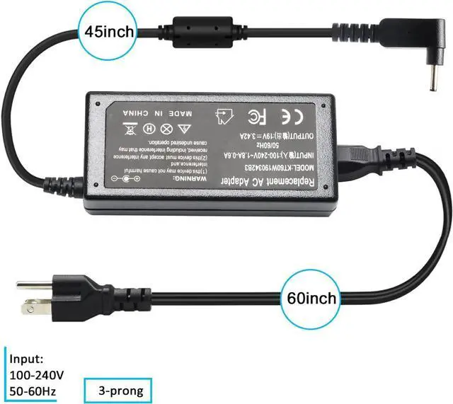 Alt view image 5 of 7 - A515-54 65W 45W Laptop Charger for Acer Aspire 5 3 1 A515-44 A515-55 A115-31 A13-045N2A C740 R5-571T C738T R7-371T SF314-52 SP513-52N SP111-33 SF314-51 PA-1650-80 N15Q8 CB3-131 AC Adapter Power Cord