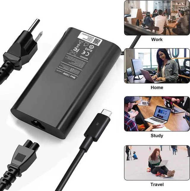 Alt view image 5 of 5 - 130W USB C Laptop Charger for DELL XPS 15 9575 2-in-1 XPS 15 9500 17 9700 Latitude 5310 5320 7410 7310 7210 9410 Precision 5550 5750 5530 Yoga 910 Type C Power Adapter
