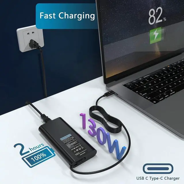 Alt view image 2 of 7 - 130W Laptop Charger USB C for Dell Precision 5550 5560 5570 3560 3561 3570 3571 5470 5750 5760 5770,Dell XPS 15 9575 9500 XPS 17 9700 9710 HA130PM170 DA130PM170 Power Cord