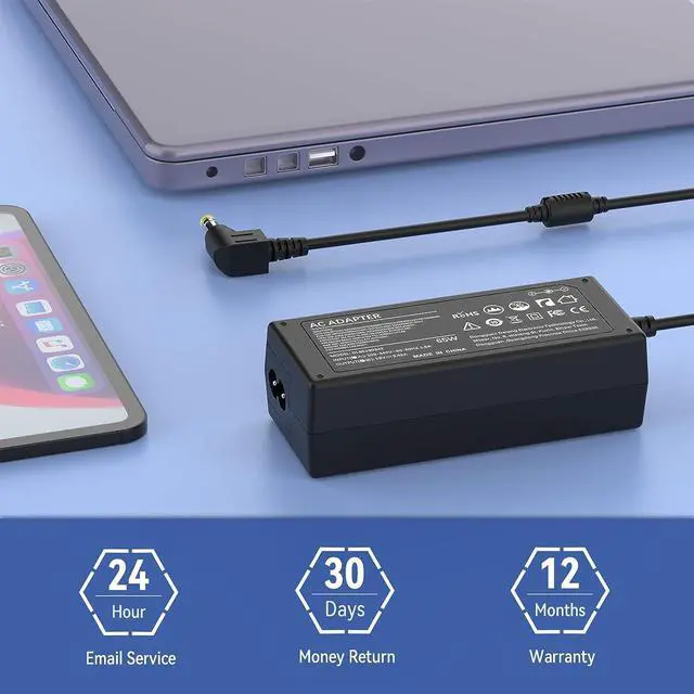 Alt view image 7 of 7 - 19v 3.42A 65W Laptop Charger AC Adapter for Toshiba Satellite C55 B5201 C655 C850 C50 L755 C855D L655 S5150 L745 P50 C55D S55 Portege Z30 Z930 Z830 Satellite Radius 11 14 15 AC DC Power Supply Cord