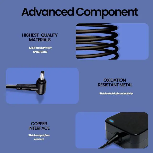 Alt view image 6 of 7 - 65W Laptop Charger for Gateway GWTN156 GWTN156-1bl GWTN156-5 GWTN156-4 GWTN141-2 GWTN141-4bk GWNR71517-bl GWTN156-7 GWTN156-7gr GWTN156-7bl GWNC31514-BK TYPE60-190-31501U Gateway AC Adapter Power Cord