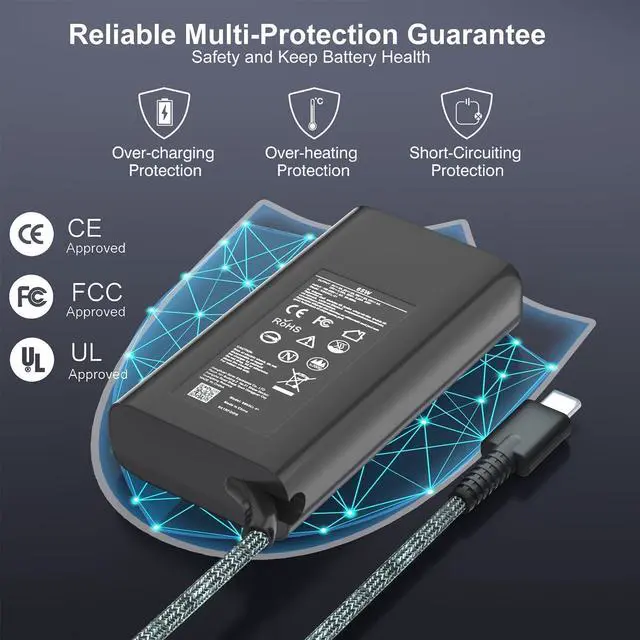 Alt view image 4 of 7 - New Slim HP 65W USB C Laptop Charger Power Adapter Compatible with HP Spectre X360,Spectre,Elitebook x360,Elitebook,Chromebook,Elite x2,Envy,ProBook Travel Type C Power Cord Supply