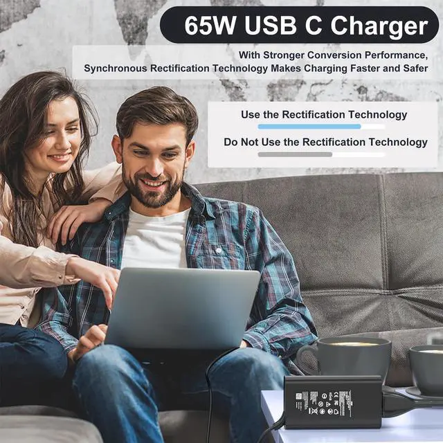 Alt view image 7 of 7 - New Slim HP 65W USB C Laptop Charger Power Adapter Compatible with HP Spectre X360,Spectre,Elitebook x360,Elitebook,Chromebook,Elite x2,Envy,ProBook Travel Type C Power Cord Supply