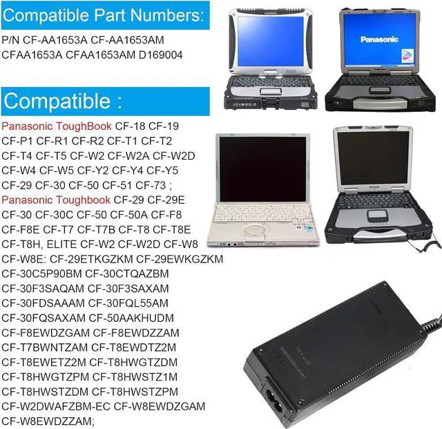 Alt view image 5 of 6 - AC Charger for Panasonic Toughbook CF-52 CF-53 CF-53A CF-54 CF-74 CF-C1 CF-H1 CF-F9 CF-S10 CF-19