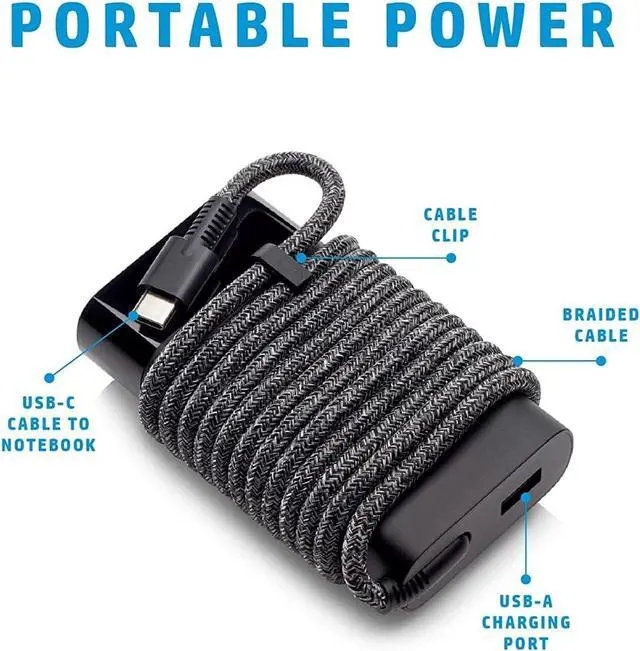 Alt view image 3 of 6 - 65W Slim Travel HP USB C AC Charger for HP Spectre x360 EliteBook x360 ProBook x360 HP Chromebook x360 Elite x2 Split x2 Fast Charging Type C Laptop Power Suppy Adapter Cord