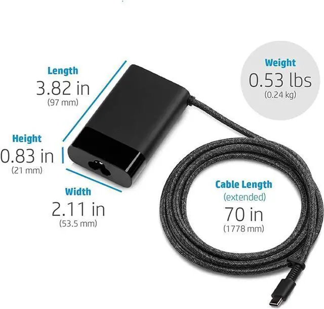 Alt view image 5 of 6 - 65W Slim Travel HP USB C AC Charger for HP Spectre x360 EliteBook x360 ProBook x360 HP Chromebook x360 Elite x2 Split x2 Fast Charging Type C Laptop Power Suppy Adapter Cord