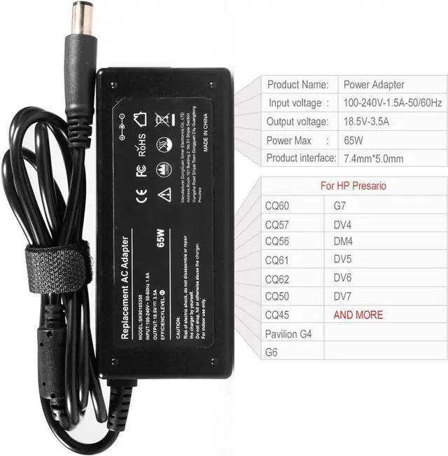 Alt view image 2 of 7 - Laptop Charger for HP Compaq Presario CQ57 CQ60 CQ56 CQ61 CQ62 CQ50 CQ45 HP Pavilion G4 G6 G7 DV4 DM4 DV5 DV6 G60 DV7