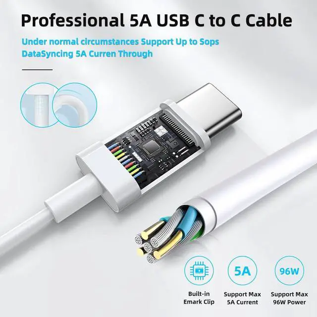 Alt view image 6 of 7 - Mac Book Pro Charger - 96W USB-C Fast Charger for MacBook MacBook Air  Galaxy iPad Pro & More - 6 ft USB-C Cable Included