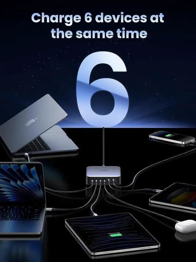 Alt view image 5 of 7 - 200W USB C Charger, Nexode 6-Port GaN Desktop Charger, USB C Charging Station for MacBook Pro/Air, iPad Pro/Air, iPhone 16/15/14, Galaxy S24 Ultra, Steam Deck