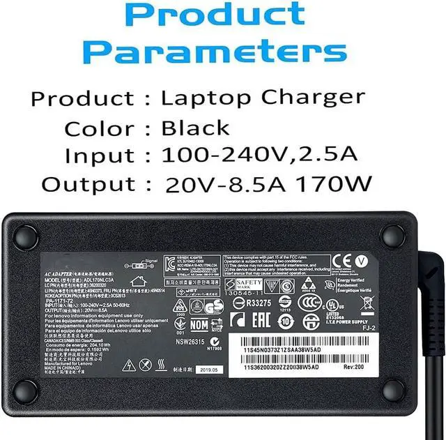 Alt view image 5 of 7 - 170W AC Adapter Laptop Charger for Lenovo ThinkPad x1 P50 P51 P52 P53 P70 P71 P73 W540 W541 T540P P15 P17 P15v P15 g T15g T15p P1 4X20E50574 PA-1171-71 ADL170NLC3A Power Adapter Supply Cord