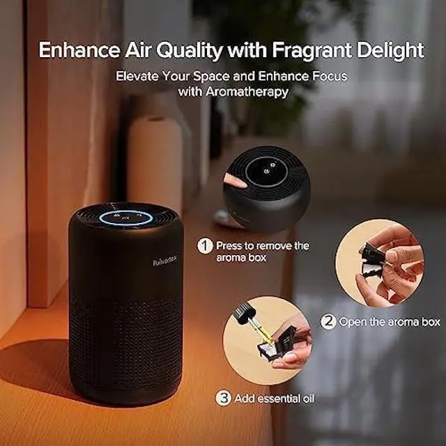 Alt view image 4 of 6 - Air Purifiers for Bedroom, HEPA Air Purifiers, Air Cleaner for Smoke A11ergies Dander Hair Odor, Portable Air Purifier with Fragrance Sponge Sleep Mode Speed Control - AC300 Black