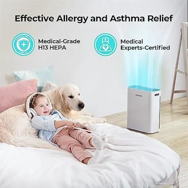 Alt view image 2 of 7 - Homvana Smart Air Purifiers for Home Larger Room Bedroom Up to 1250 Sq Ft, H13 True HEPA Washable Filter with Air Quality Indicator (SilentAir Tech), Auto Mode, Remove 99.97% for Pets Allergies Smoker