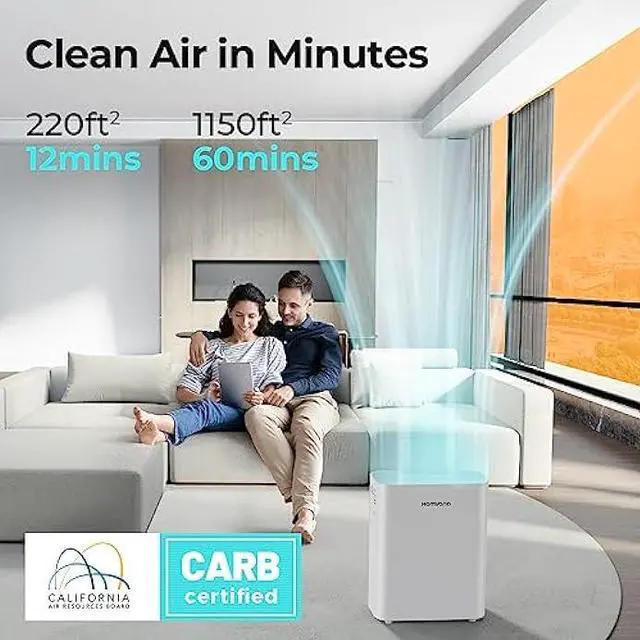 Alt view image 4 of 7 - Homvana Smart Air Purifiers for Home Larger Room Bedroom Up to 1250 Sq Ft, H13 True HEPA Washable Filter with Air Quality Indicator (SilentAir Tech), Auto Mode, Remove 99.97% for Pets Allergies Smoker