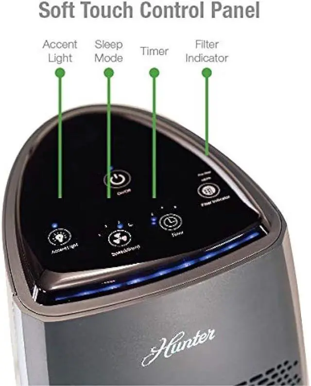 Alt view image 5 of 6 - Hunter HP600 Tall Tower Air Purifier Features Energy Star Certification True HEPA Filter, Multiple Fan Speeds, Soft Touch Digital Control Panel, Sleep Mode, Timer, Accent Light, Graphite