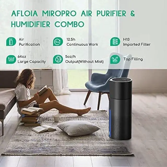 Alt view image 2 of 6 - Air Purifier with Humidifier Combo, 2 in 1 Afloia HEPA H13 3-Stage Filters for Bedroom Pets Hair Smoker Odors, Evaporative Humidifier, Auto Shut Off, Quiet Air Cleaner with Seven Color Light, Black