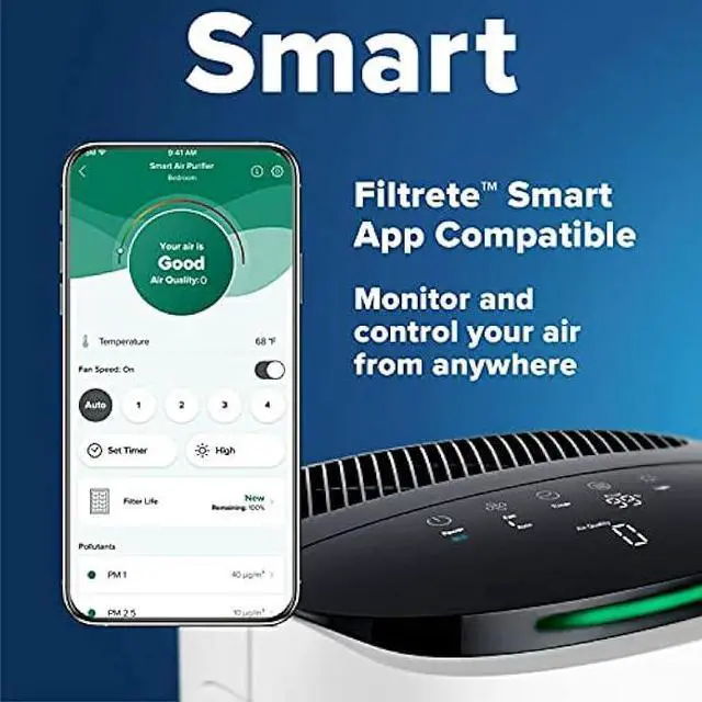 Alt view image 5 of 6 - Filtrete Smart Air Purifier & Air Quality Monitor Medium Rooms, up to 150 sqft, Alexa enabled, Wi-Fi Simple Setup, True HEPA Filter for Allergens, Dust, Bacteria, & Viruses, Alexa smart reorders