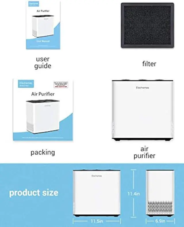 Alt view image 6 of 6 - HEPA Air Purifier for Home, Elechomes P1801 Air Cleaner with Auto Mode, Air Quality Sensor, Removes 99.97% Dust Smoke Pet Dander, 22dB Ultra-Quiet, White