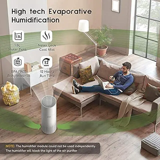 Alt view image 3 of 5 - Air Purifier And Humidifier Combo For Home, 22Db| 7 Colors Night Hepa Air Purifiers 2 In 1 With Remote Control, Hepa Filter Air Cleaner Removing 99.99% Smokers Odor And Pollen For Bedroom (white)