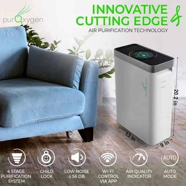 Alt view image 3 of 6 - PURO²XYGEN P500i - Air Purifier with H13 HEPA Filter - Up to 1650 sq ft Large Room Air Purifier for Home - Air Cleaner for Pet Dander, Dust and Indoor Pollutants- WiFi Control, Child Lock