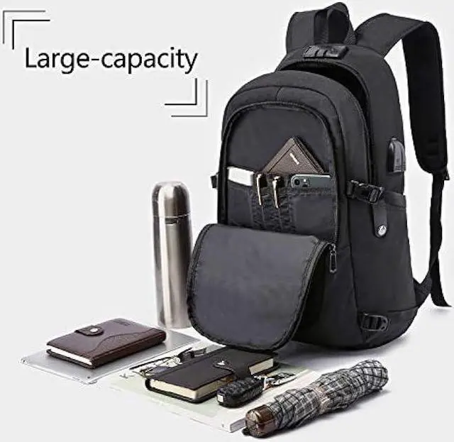 Alt view image 3 of 6 - Travel Laptop Backpack,Anti Theft Business Slim Laptop Backpack with USB Charging Port Lock,Durable Water Resistant Work Computer Bag for Men College Bookbags Fits 15.6 Inch Laptop Notebook,Black