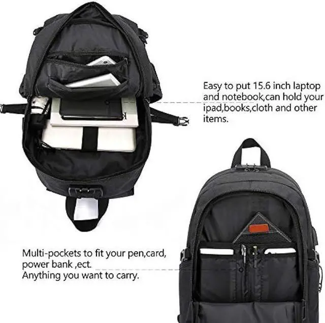 Alt view image 4 of 6 - Travel Laptop Backpack,Anti Theft Business Slim Laptop Backpack with USB Charging Port Lock,Durable Water Resistant Work Computer Bag for Men College Bookbags Fits 15.6 Inch Laptop Notebook,Black