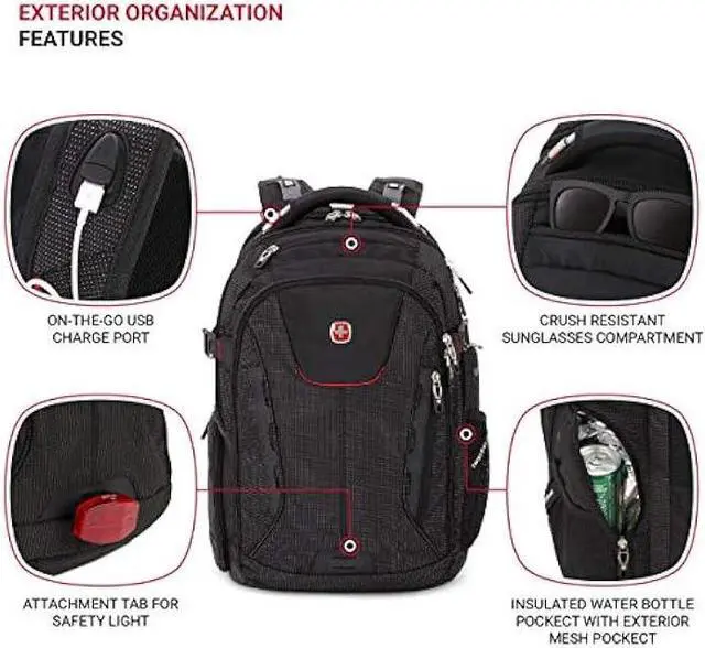 Alt view image 3 of 6 - SwissGear Unisex-Adult 5358 USB ScanSmart Laptop Backpack, Black Dot, Large