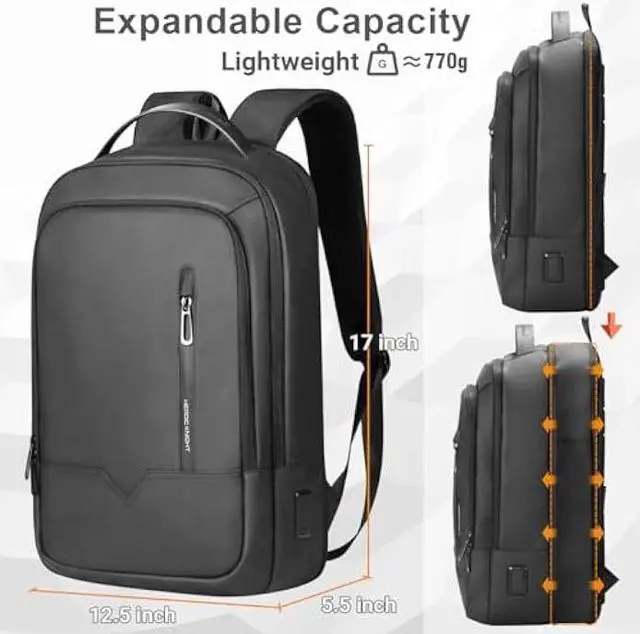 Alt view image 3 of 7 - Slim Backpack for Men,15.6 Inch Laptop Backpack,Waterproof Lightweight Anti-theft Expandable Travel Computer Backpack Laptop Bag for Men Women with USB Charging Port,Business Backpack for Work College