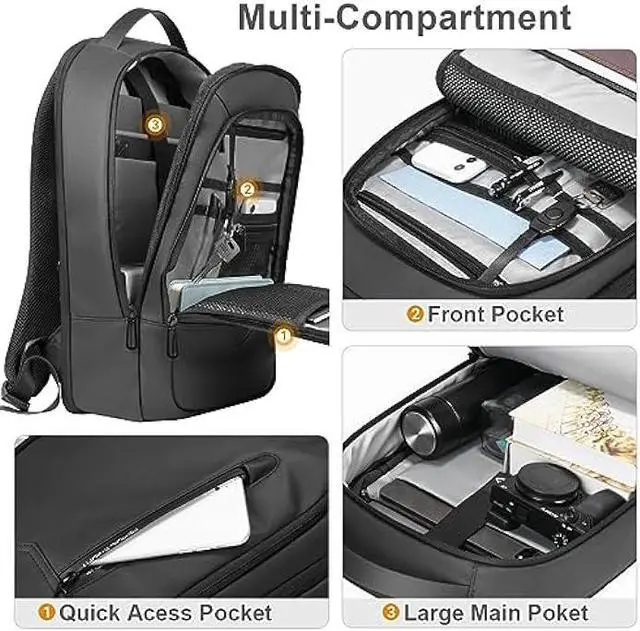 Alt view image 4 of 7 - Slim Backpack for Men,15.6 Inch Laptop Backpack,Waterproof Lightweight Anti-theft Expandable Travel Computer Backpack Laptop Bag for Men Women with USB Charging Port,Business Backpack for Work College