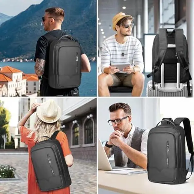 Alt view image 7 of 7 - Slim Backpack for Men,15.6 Inch Laptop Backpack,Waterproof Lightweight Anti-theft Expandable Travel Computer Backpack Laptop Bag for Men Women with USB Charging Port,Business Backpack for Work College