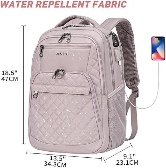 Alt view image 5 of 6 - KROSER Travel Laptop Backpack 17 Inch Large Computer Backpack Water-Repellent Daypack with USB Charging Port & Headphone Interface RFID Pockets for Work/Business/College/Men/Women Dusty Pink(Quilted)