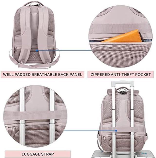 Alt view image 6 of 6 - KROSER Travel Laptop Backpack 17 Inch Large Computer Backpack Water-Repellent Daypack with USB Charging Port & Headphone Interface RFID Pockets for Work/Business/College/Men/Women Dusty Pink(Quilted)