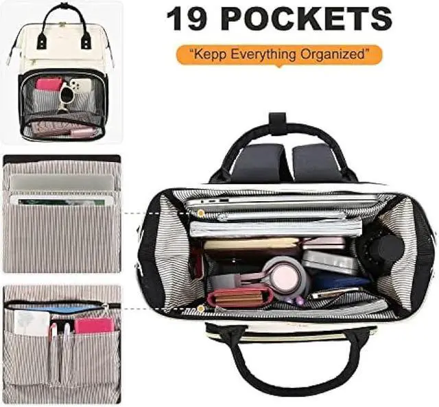 Alt view image 2 of 6 - LOVEVOOK Laptop Backpack for Women Fashion Business Computer Backpacks Travel Bags Purse Doctor Nurse Work Backpack with USB Port, Fits 15.6-Inch Laptop Beige-Black
