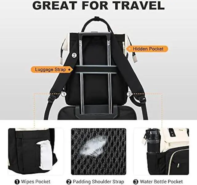 Alt view image 4 of 6 - LOVEVOOK Laptop Backpack for Women Fashion Business Computer Backpacks Travel Bags Purse Doctor Nurse Work Backpack with USB Port, Fits 15.6-Inch Laptop Beige-Black