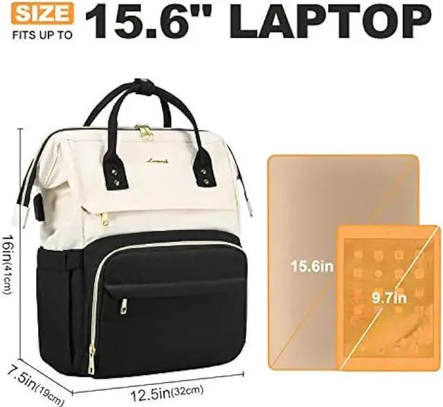 Alt view image 5 of 6 - LOVEVOOK Laptop Backpack for Women Fashion Business Computer Backpacks Travel Bags Purse Doctor Nurse Work Backpack with USB Port, Fits 15.6-Inch Laptop Beige-Black