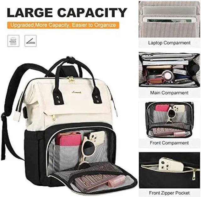 Alt view image 3 of 6 - LOVEVOOK Laptop Backpack for Women Fashion Business Computer Backpacks Travel Bags Purse Doctor Nurse Work Backpack with USB Port, Fits 15.6-Inch Laptop Beige-Black