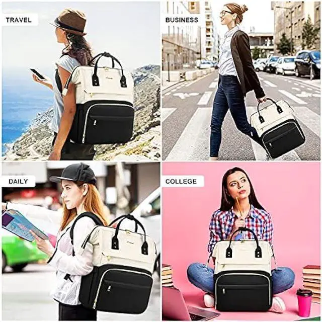 Alt view image 6 of 6 - LOVEVOOK Laptop Backpack for Women Fashion Business Computer Backpacks Travel Bags Purse Doctor Nurse Work Backpack with USB Port, Fits 15.6-Inch Laptop Beige-Black